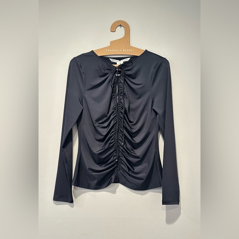 Veronica Beard Roque Ruched Tie  Back Top, Size 6 - Picture 8 of 12